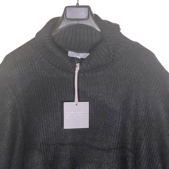 Marled Black Ribbed Knit Pullover Sweater XL Oversized Relaxed Wide Sleeves NWT - Picture 1 of 16